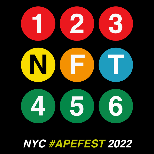 This design is based on the NYC subway signage, with a number or letter in colored circles representing the subway line.  Instead it spells out NFT in commemoration of the event held in NYC in 2022.