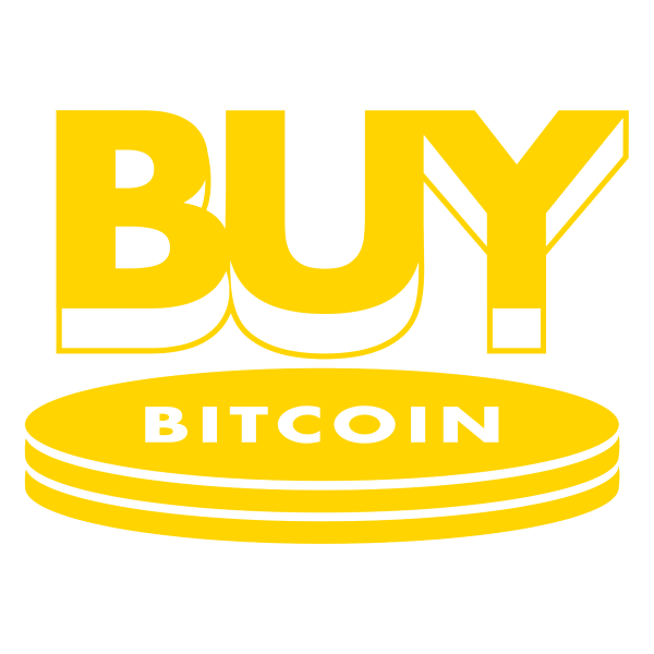 This design shows the word BUY above a coin with the word bitcoin written inside.