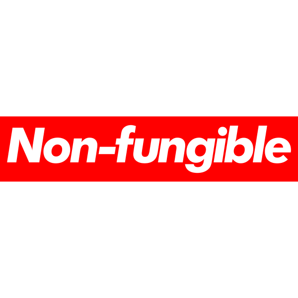 A twist on the iconic Supreme logo. This design reads "non fungible" in white text on a red rectangle.