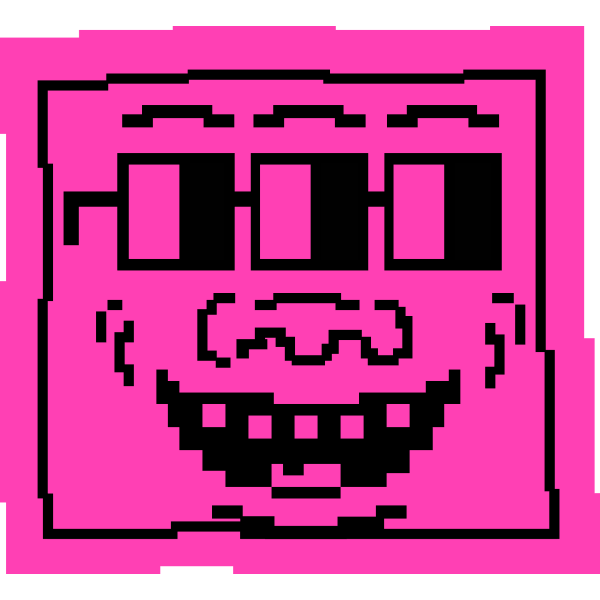 This design is a mashup of the classic Keith Haring pink smiling face with the Nouns Dao tripple eyes.