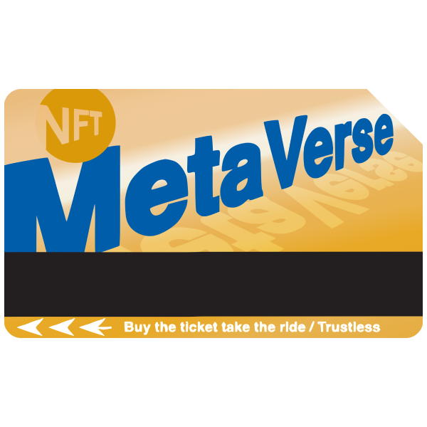 A twist on the NYC subway card design. Instead of saying Metrocard the word Metaverse is shown.