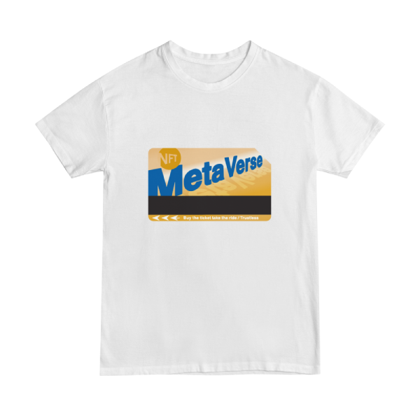 T-shirt design. A twist on the NYC subway card design. Instead of saying Metrocard the word Metaverse is shown.