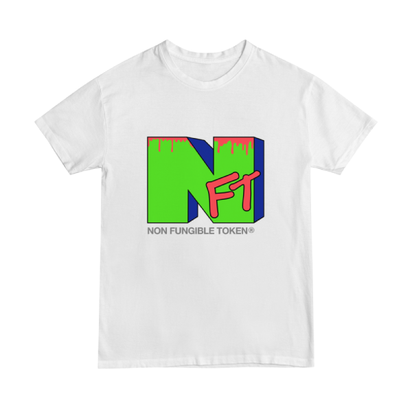 NFT  t-shirt design using the MTV logo. The design edition is "halloween" as it has blood drips over shocking green.