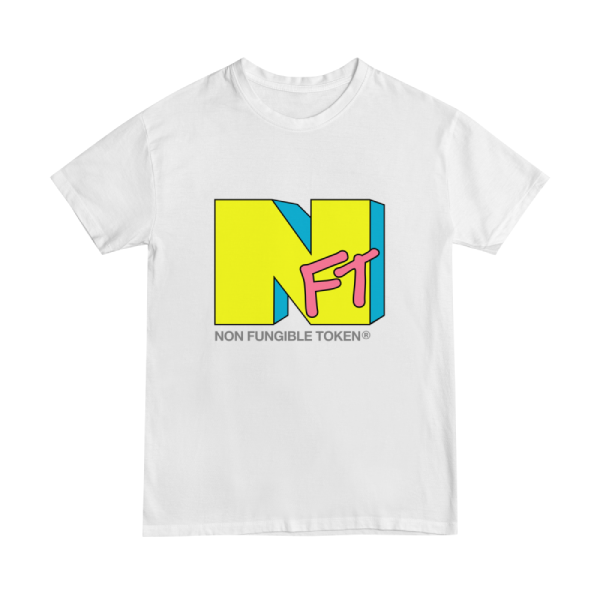 NFT  t-shirt design using the MTV logo. The colorway is acid.