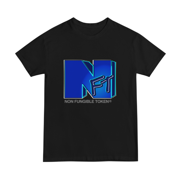 NFT t-shirt design using the MTV logo. The style is Neon sign.