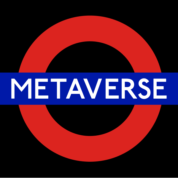 London underground logo subverted with the word underground replaced with the word Metaverse.