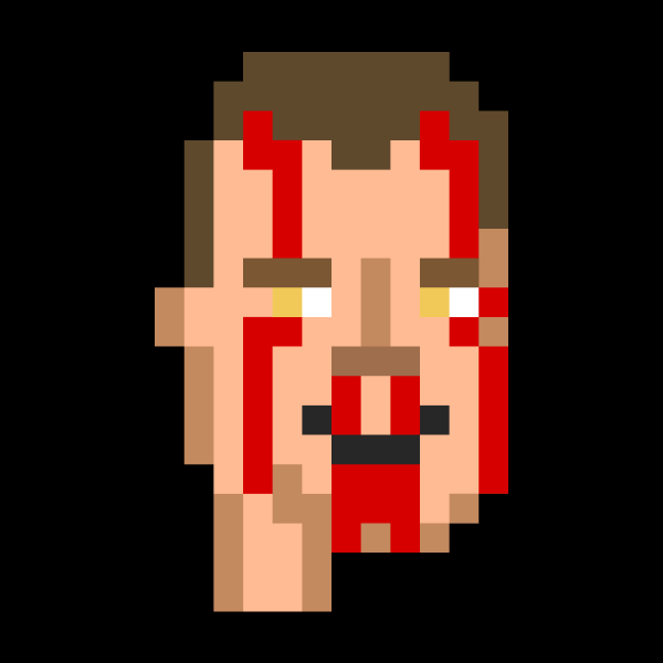 A bloody face based on the Doom character, in a pixellated 8-bit style made famous by the NFT crypto punks collection.