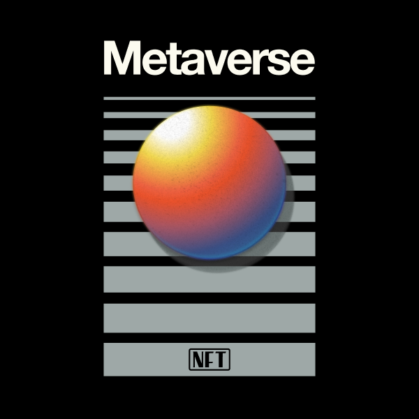 The old VHS tape cover design made by Scotch is paid homage  in this design. Instead of VHS the words NFT and metaverse adorn the design. 