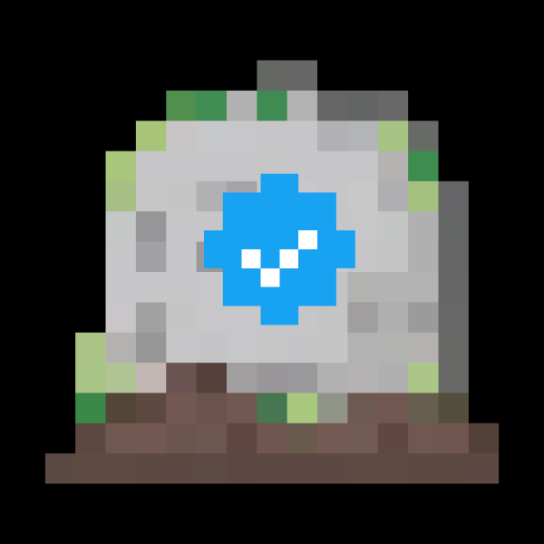 A twitter verified badge adorns a grave stone, all designed in an 8-bit pixelated style.